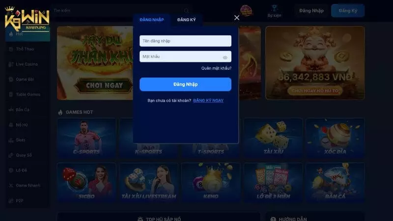 Đăng nhập K9Win chi tiết